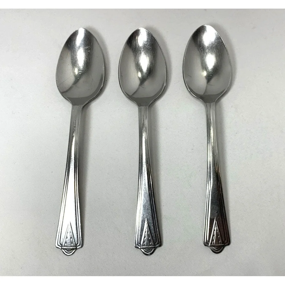 Stainless Flatware USA 3 Piece Spoon Set‎ Art Deco MCM Vintage '60s 